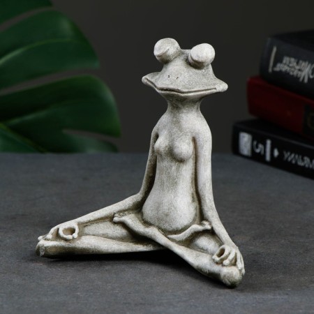 Figure "Frog Yoga in the Lotus Pose" 16x16x6cm, Gray Stone-1