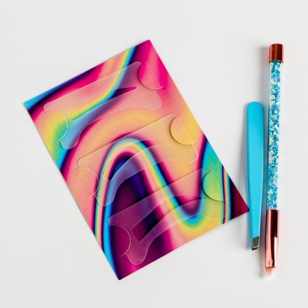 Makeup of eyebrows "Unicorn": tweezers, makeup brush, mirror, stencil-3