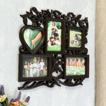 Photo frame-collage "with heart" in 5 photos, wenge (plastic screen)-1