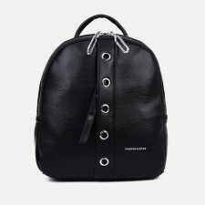 A backpack with a zipper, 4 outer pockets, black color