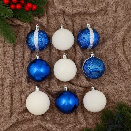 Set of balls plastic D-5.5 cm, 9 pcs "Midnight" curls, blue white
