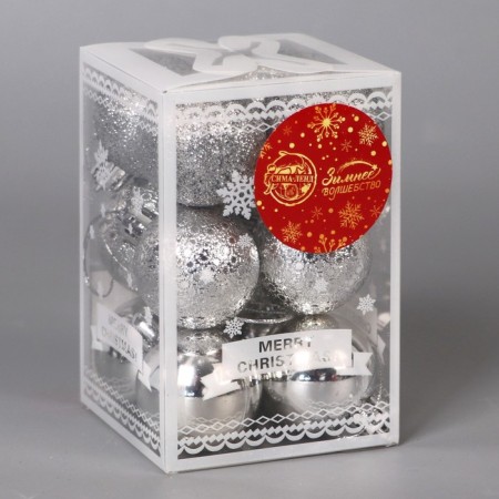 Set of balls plastic D-4 cm, 12 pcs "Andante" silver-1