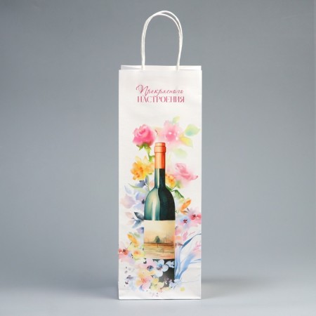 Gift package for a bottle, packaging, "great mood", white craft, 13 x 36 x 10-3