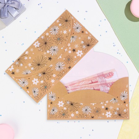 Money envelope "Universal" flowers on craft, 19 x 10 cm