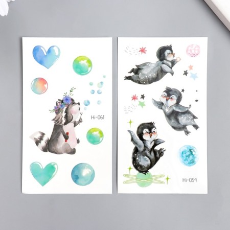 Tattoo on the body color phosphorus "raccoon/penguins" mix 6x10.5 cm