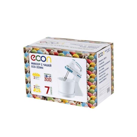 Mixer ECON ECO-201MX, manual, 300W, 7 speeds, 4 nozzles, 2 l, white-blue color-9