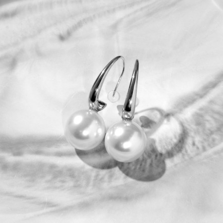 Earrings with pearls "drop" semicircle, white color in silver-5