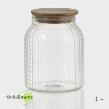 Банка стеклянная для сыпучих продуктов с бамбуковой крышкой BellaTenero «Эко. Хрусталик», 1 л, 11×14,5 см