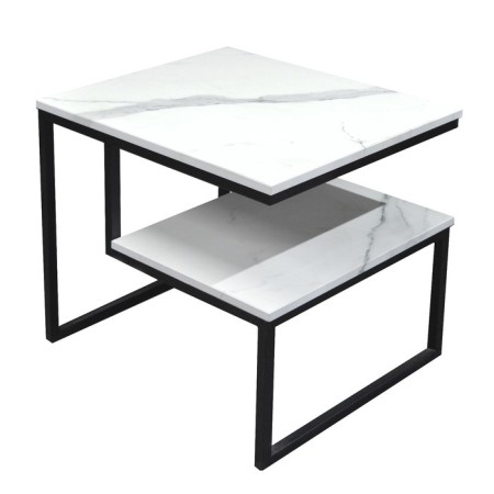 Table DQ Shelf Fir, 600*450*516, white marble, m/k black MDF-2