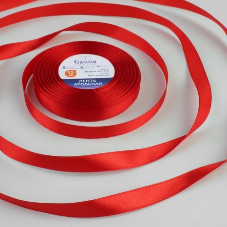 Satin tape, 12 mm × 33 ± 2 m, color bright red No. 111
