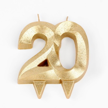 Candle for cake jubilee "line", number 20, gold shine, 8cm-1