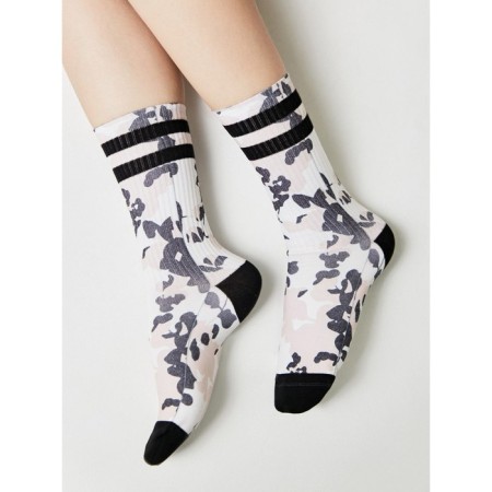 Extended women's socks with CONTE ELEGANT FANTASY FLOWERS, size 23-25, beige color-4