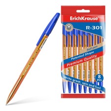 A set of ballpoint pens Erichkrause R-301 Amber Stick, 8 pieces, node 0.7 mm, blue ink blue