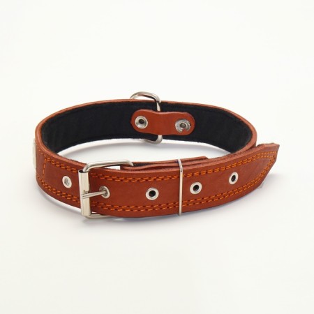 Leather collar on felt decorated, 65 x 3.5 cm, Osh 50-60 cm, brown-2