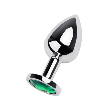 Anal plug Metal by Toyfa, metal, silver, with an emerald color crystal, 9.5 cm, d 4 cm-1