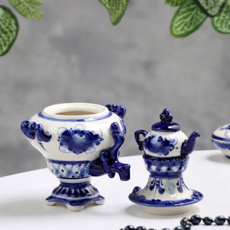 Samovar is medium, gzhel, porcelain, 18x11 cm-3