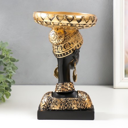 Souvenir Polystone stand "African in a golden device, with earrings in the ears" 25x15x15 cm-2