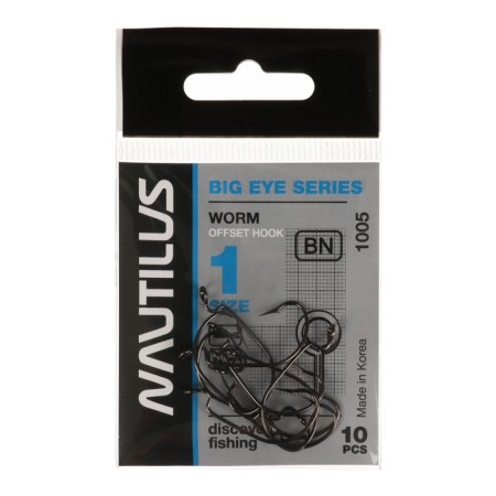 Offset hook Nautilus offset Big Eye Series Worm 1005, No. 1, 10 pcs.