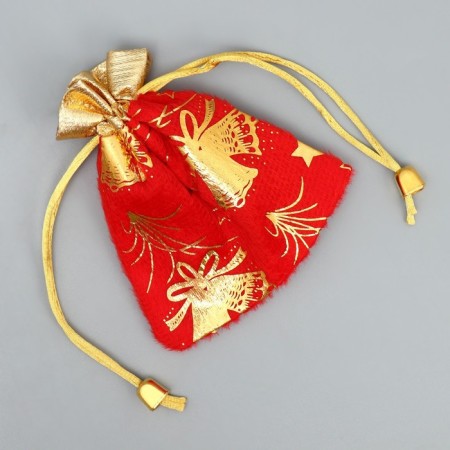 Bag gift plush "New Year's salutes", bells, embossing, 10 x 12 cm +/- 1.5 cm, New Year-4