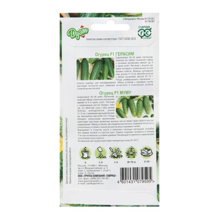 Seeds Cucumber "Gerasim", F1, 10 pcs. + "Mumu", F1, 10 pcs.-1