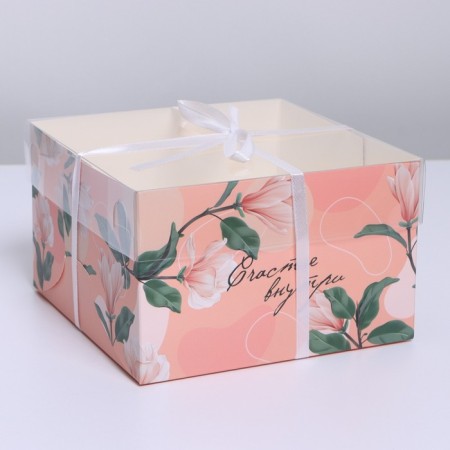 Capcake box, confectionery packaging, 4 cells "Happiness inside", 16 x 16 x 10 cm