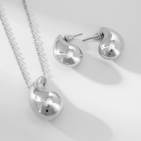 Set 2 objects: earrings, pendant "drop", color silver, 40 cm-1