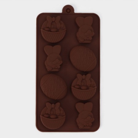 Form for decorations of the share "Easter", silicone, 18.8 × 10 × 1.5 cm, 8 cells, brown color-1