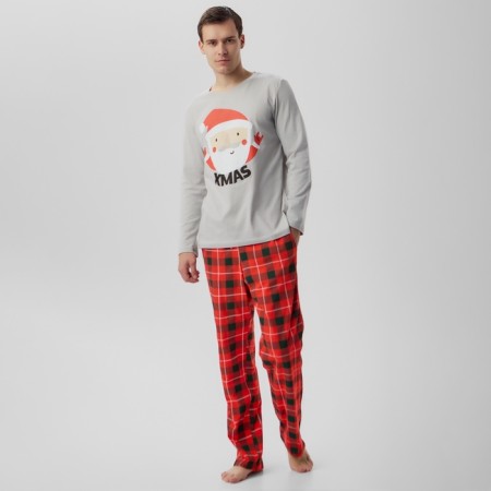 Pajama New Year's male KAFTAN "Santa", red/gray color, size 52-7