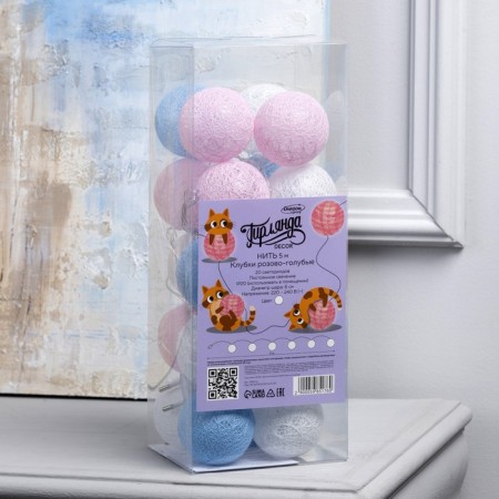 Garland “thread” 5 m with nozzles “pink-blue”, ip20, transparent thread, 20 LED, white glow, 220 V-7