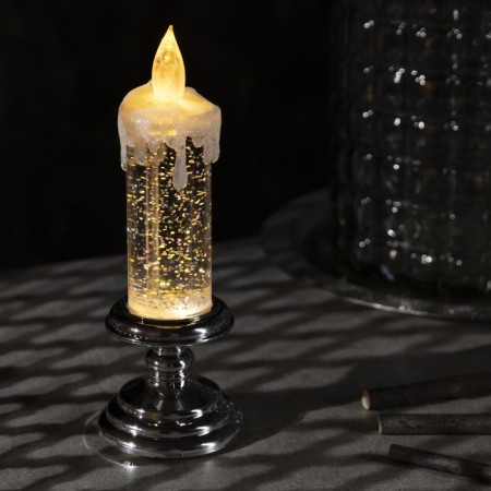 LED figure “Silver candle” 7 × 20 × 7 cm, plastic, sparkles, batteries AAAX2 (not in the kit), glow warm white