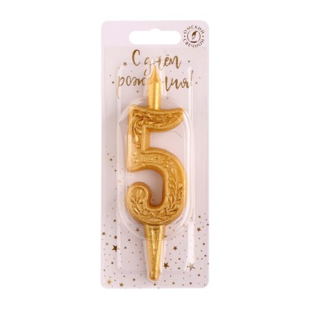 Candle for the cake number "Golden Patter", 10.2 cm, number "5"-2