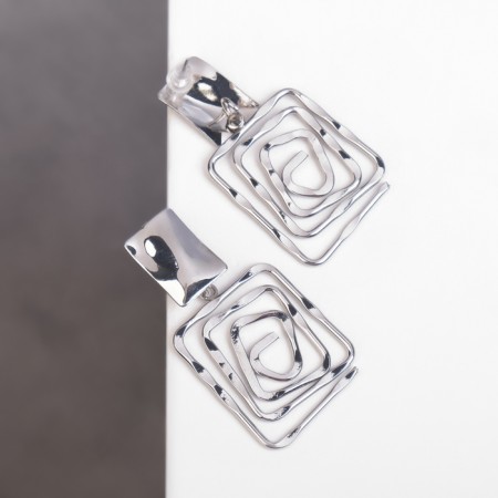 Earrings Metal "Gate" two squares, color silver-2