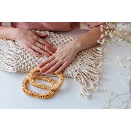 Handles for bags are wooden, wicker, d = 9.8 × 5.9 / 13.5 × 9.5 cm, 2 pcs, beige color-4