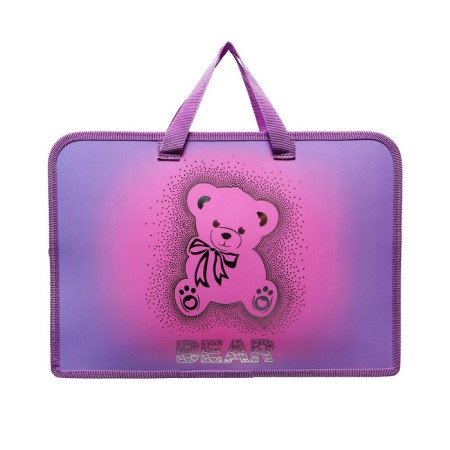 Folder with A4 handles, 340 x 245 x 40 mm, plastic, handles, 3-D drawing with foil, PT-14-12 "Bear with bow"