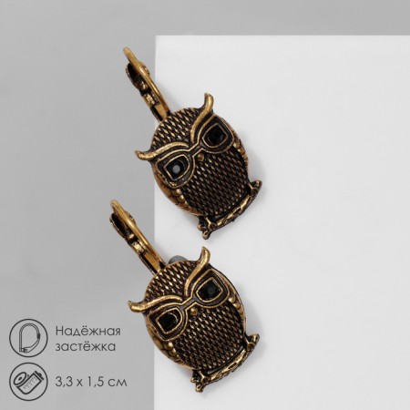 Earrings "Bird" Eagle Lean on a branch, black color in black gold
