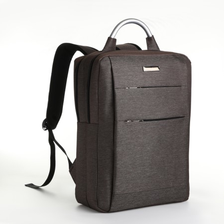 City backpack on a zipper, 2 pockets, with USB, brown color-2