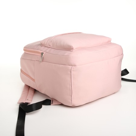 Youth backpack from textiles, 2 parts on lightning, 3 pockets, pink color-4