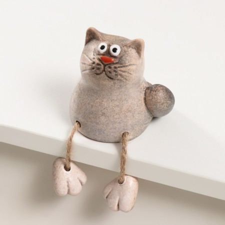 Ceramics bell "Gray cat with hanging paws" 6.8x8.1x8.2 cm-1