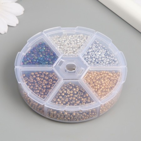 Glass beads 8/0 (3 mm) in the casket "metallic" 6 colors x 10 g 8x8x2 cm-2