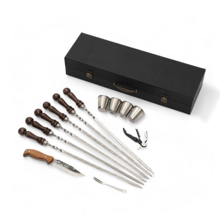 Set with skewers Gift "Falcon" in the case from eco-leather No. 26-3