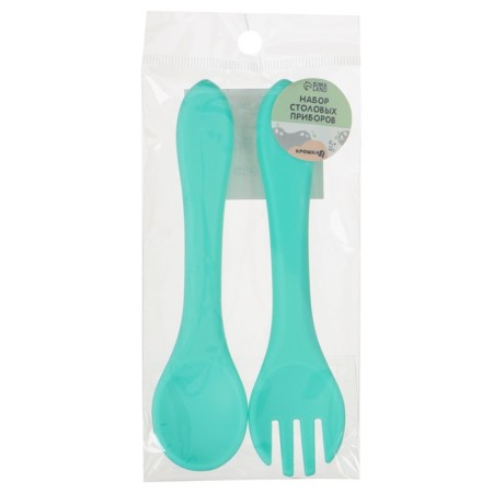 A set of children's cutlery, fork and spoon of crumb I, (silicone), turquoise-3