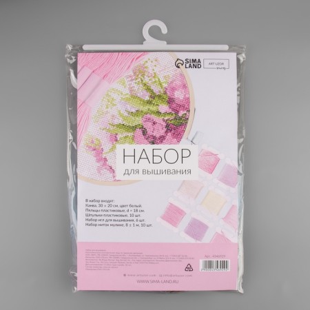 Cross -embroidery set: canvas without a pattern 30 × 20 cm, threads 10 pcs, hoop d = 18 cm, needles 6 pcs, bobbins 10 pcs, color mix-9