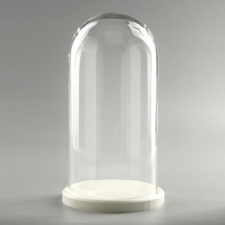 Glass dome -slosh on a wooden stand "Vincent - 1", 30x15 cm, white