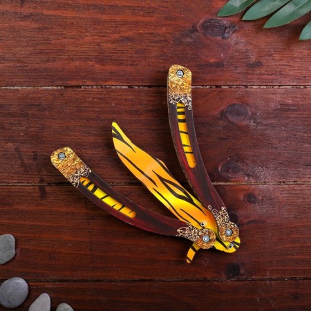 Wooden souvenir "Butterfly knife" Yellow lines-1