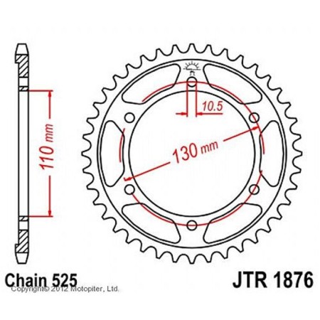 The rear driven star JTR1876 for a steel motorcycle, chain 525, 44 teeth