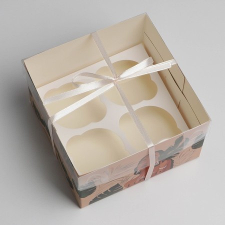 Capcake box, confectionery packaging, 4 cells, “wild”, 16 x 16 x 10 cm-2