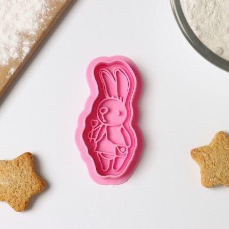 Cooking form "bunny with a lollipop", cutting, stamp, pink color-2