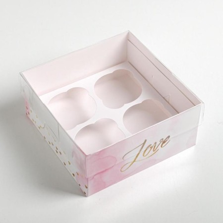 Capcake box, confectionery packaging, 4 cells "Love", 16 x 16 x 7.5 cm-4