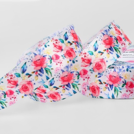 A satin ribbon "Watercolor roses", 25 mm, 23 ± 1 m, multi -colored