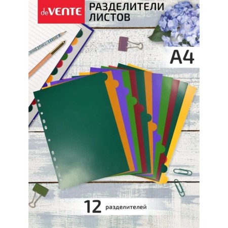 A4 sheet separator (245 x 305 mm), color, 12 sheets, "Devente. Marandi" polypropylene 140 microns, individual packaging